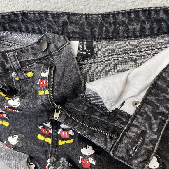 Forever 21 Mickey Mouse Denim Shorts Womens 24 Black Jean Mid Rise Very Short - Picture 9 of 14